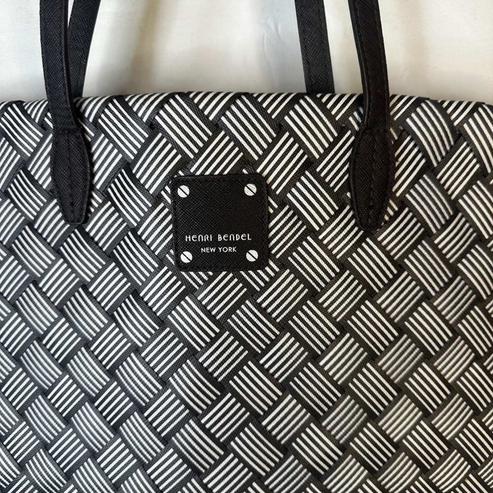 Henri Bendel Woven Tote Bag Brown and White Carryall L